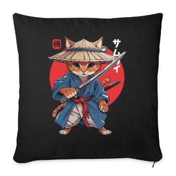 Chat Samouraï Chat Ninja Japonais Kawaii - Housse de coussin décorative 45 x 45 cm - noir - Devant