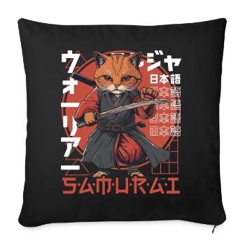 Chat Samouraï Chat Ninja Japonais Kawaii - Housse de coussin décorative 45 x 45 cm - noir - Devant