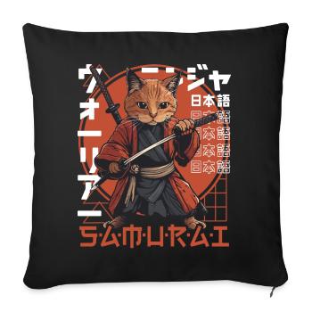 Samurai Cat Kawaii Japanese Ninja Cat - Sofa pillowcase 17,3'' x 17,3'' (45 x 45 cm) - black - Front