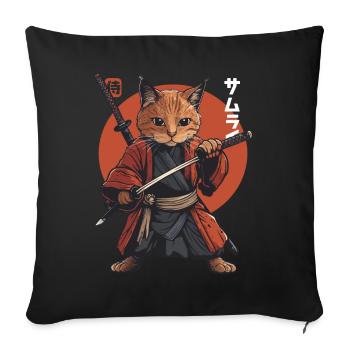 Chat Samouraï Chat Ninja Japonais Kawaii - Housse de coussin décorative 45 x 45 cm - noir - Devant