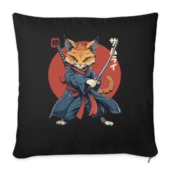 Chat Samouraï Chat Ninja Japonais Kawaii - Housse de coussin décorative 45 x 45 cm - noir - Devant