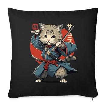 Chat Samouraï Chat Ninja Japonais Kawaii - Housse de coussin décorative 45 x 45 cm - noir - Devant