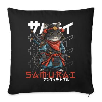 Chat Samouraï Chat Ninja Japonais Kawaii - Housse de coussin décorative 45 x 45 cm - noir - Devant