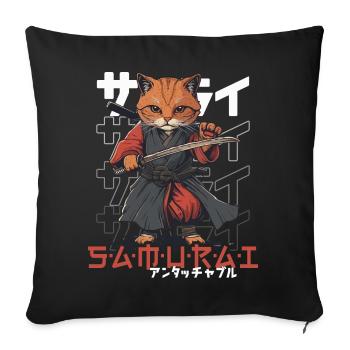 Chat Samouraï Chat Ninja Japonais Kawaii - Housse de coussin décorative 45 x 45 cm - noir - Devant