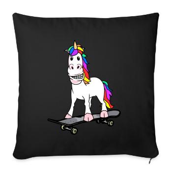 Licorne Skater Skateboard Ados Enfant - Housse de coussin décorative 45 x 45 cm - noir - Devant