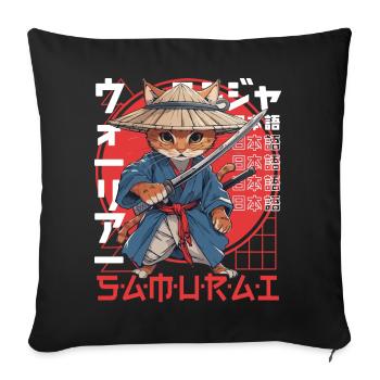 Chat Samouraï Chat Ninja Japonais Kawaii - Housse de coussin décorative 45 x 45 cm - noir - Devant