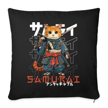 Chat Samouraï Chat Ninja Japonais Kawaii - Housse de coussin décorative 45 x 45 cm - noir - Devant