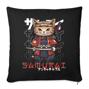 Chat Samouraï Chat Ninja Japonais Kawaii - Housse de coussin décorative 45 x 45 cm - noir - Devant