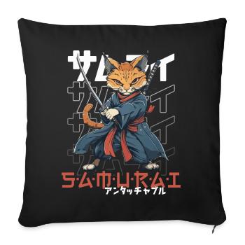 Chat Samouraï Chat Ninja Japonais Kawaii - Housse de coussin décorative 45 x 45 cm - noir - Devant