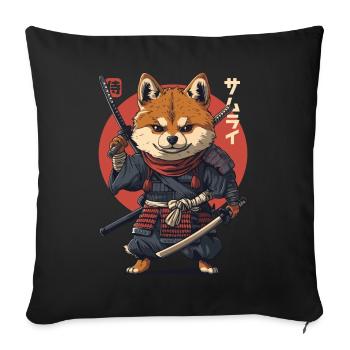 Chien Samouraï Kawaii Japonais Ninja Shiba Inu - Housse de coussin décorative 45 x 45 cm - noir - Devant