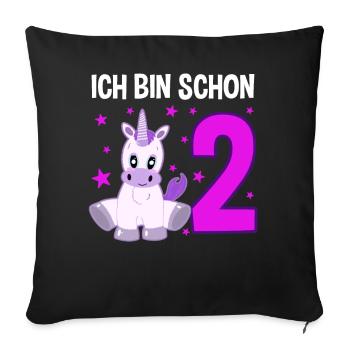 Zauberhaftes Einhorn 2 Jahre Fest - Sofakissenbezug 45 x 45 cm - Schwarz - Vorne
