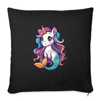 Licorne Sirène Kawaii Japonais - Housse de coussin décorative 45 x 45 cm - noir - Devant