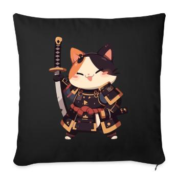 Chat samouraï Kawaii Chat ninja japonais - Housse de coussin décorative 45 x 45 cm - noir - Devant