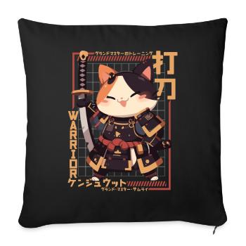 Chat samouraï Kawaii Chat ninja japonais - Housse de coussin décorative 45 x 45 cm - noir - Devant