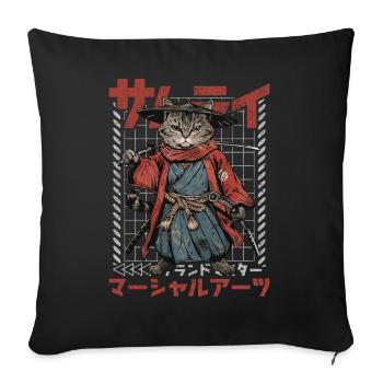 Chat samouraï Kawaii Chat ninja japonais - Housse de coussin décorative 45 x 45 cm - noir - Devant