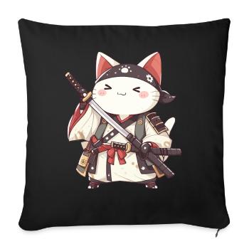 Chat samouraï Kawaii Chat ninja japonais - Housse de coussin décorative 45 x 45 cm - noir - Devant