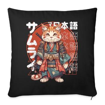 Chat samouraï Kawaii Chat ninja japonais - Housse de coussin décorative 45 x 45 cm - noir - Devant
