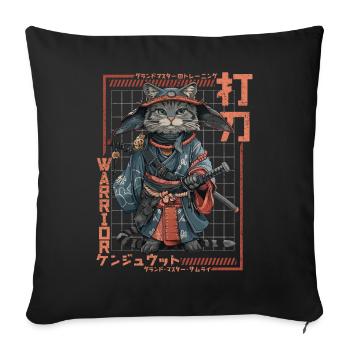 Chat samouraï Kawaii Chat ninja japonais - Housse de coussin décorative 45 x 45 cm - noir - Devant