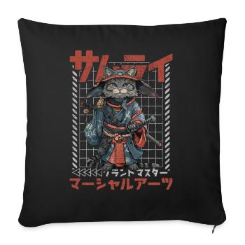 Chat samouraï Kawaii Chat ninja japonais - Housse de coussin décorative 45 x 45 cm - noir - Devant