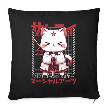 Chat samouraï Kawaii Chat ninja japonais - Housse de coussin décorative 45 x 45 cm - noir - Devant