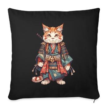 Chat samouraï Kawaii Chat ninja japonais - Housse de coussin décorative 45 x 45 cm - noir - Devant