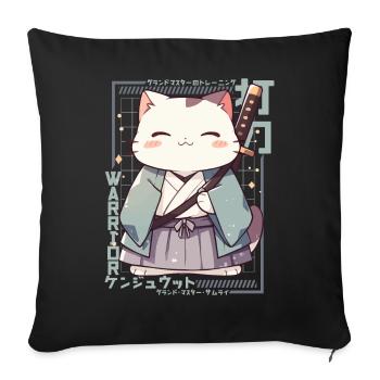 Chat samouraï Kawaii Chat ninja japonais - Housse de coussin décorative 45 x 45 cm - noir - Devant