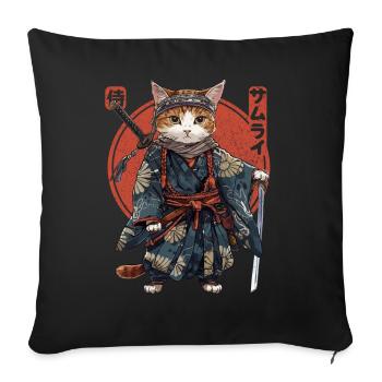 Chat samouraï Kawaii Chat ninja japonais - Housse de coussin décorative 45 x 45 cm - noir - Devant