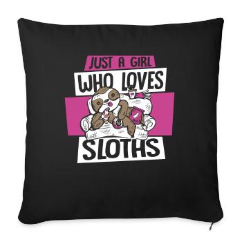 Girl Who Loves Sloths Pilosa Folivora - Sofa pillowcase 17,3'' x 17,3'' (45 x 45 cm) - black - Front