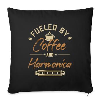 Alimenté par le café et l’harmonica Mouth Harp - Housse de coussin décorative 45 x 45 cm - noir - Devant