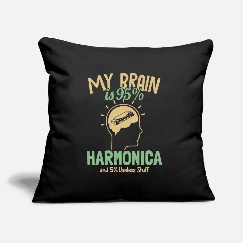Mon cerveau est composé à 95 % d'harmonica, d'harmoniciste et de harpe à bouche Housse de coussin décorative 45 x 45 cm