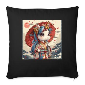 Unicorn Geisha Kawaii Japanese - Sofa pillowcase 17,3'' x 17,3'' (45 x 45 cm) - black - Front