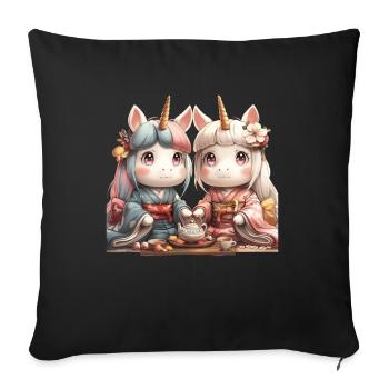 Unicorn Tea Ceremony Kawaii Japanese - Sofa pillowcase 17,3'' x 17,3'' (45 x 45 cm) - black - Front