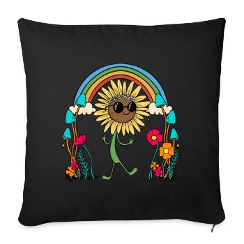 Meme Sonnenblume Hippe Regenbogen Natur - Sofakissenbezug 45 x 45 cm - Schwarz - Vorne