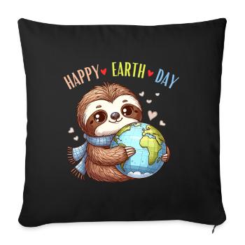 Happy Earth Day Sloth World Globe Heart Nature - Sofa pillowcase 17,3'' x 17,3'' (45 x 45 cm) - black - Front