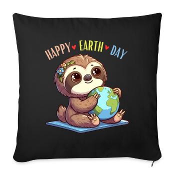 Sloth Happy Earth Day Globe World Nature Girl - Sofa pillowcase 17,3'' x 17,3'' (45 x 45 cm) - black - Front