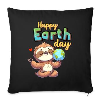 Sloth Happy Earth Day Yoga World Love Nature - Sofa pillowcase 17,3'' x 17,3'' (45 x 45 cm) - black - Front