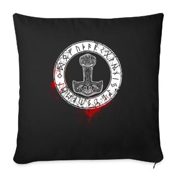 Thor's Hammer and Runes, Norse, Viking - Sofa pillowcase 17,3'' x 17,3'' (45 x 45 cm) - black - Front