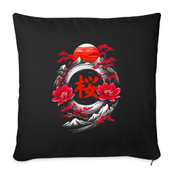 Cerisier japon mountains en fleurs - Housse de coussin décorative 45 x 45 cm - noir - Devant