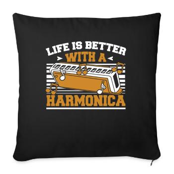 La vie est plus belle avec un harmoniciste d’harmonica - Housse de coussin décorative 45 x 45 cm - noir - Devant