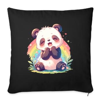 Panda Bear, Rainbow, Japanese Giant Panda - Sofa pillowcase 17,3'' x 17,3'' (45 x 45 cm) - black - Front
