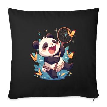 Panda Ours Papillons Panda géant japonais - Housse de coussin décorative 45 x 45 cm - noir - Devant
