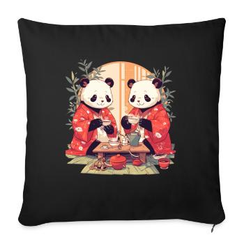Panda Bear Tea Ceremony Japanese Giant Panda - Sofa pillowcase 17,3'' x 17,3'' (45 x 45 cm) - black - Front