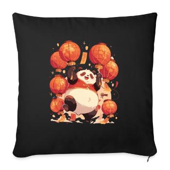 Pandabär-Laternenfest Japanischer Riesenpanda - Sofakissenbezug 45 x 45 cm - Schwarz - Vorne