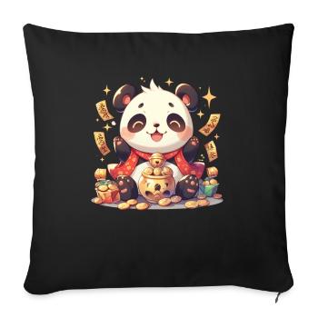 Panda Bear Meniki Neko Panda géant japonais - Housse de coussin décorative 45 x 45 cm - noir - Devant