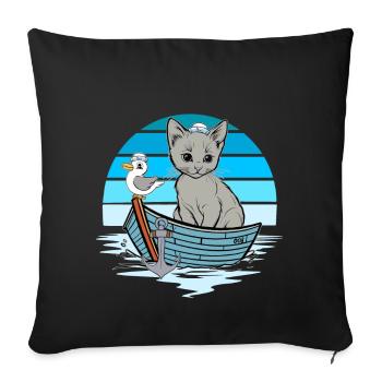 Kätzchen Möwe Seefahrer Matrose Boot - Sofakissenbezug 45 x 45 cm - Schwarz - Vorne