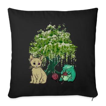 Grenouille, Chat, Nature, Amis - Housse de coussin décorative 45 x 45 cm - noir - Devant