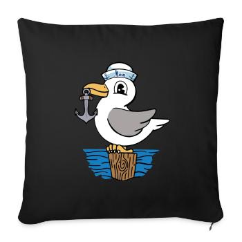 Mouette ancre marin marin marin enfants - Housse de coussin décorative 45 x 45 cm - noir - Devant