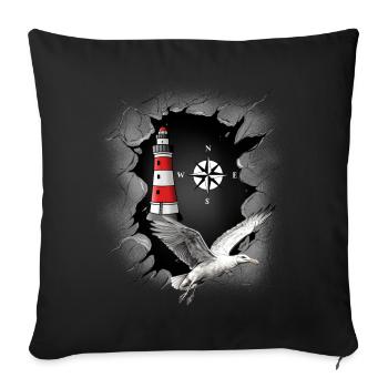 Seagull Lighthouse Compass Maritime - Sofa pillowcase 17,3'' x 17,3'' (45 x 45 cm) - black - Front