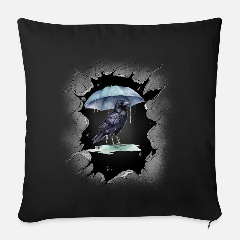 Vogel Wetter Regen Regenschirm Dark Krähe - Sofakissenbezug 45 x 45 cm - Schwarz