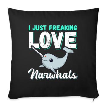Narwal Wal Narwale Wale Narwhal Geschenk - Sofakissenbezug 45 x 45 cm - Schwarz - Vorne